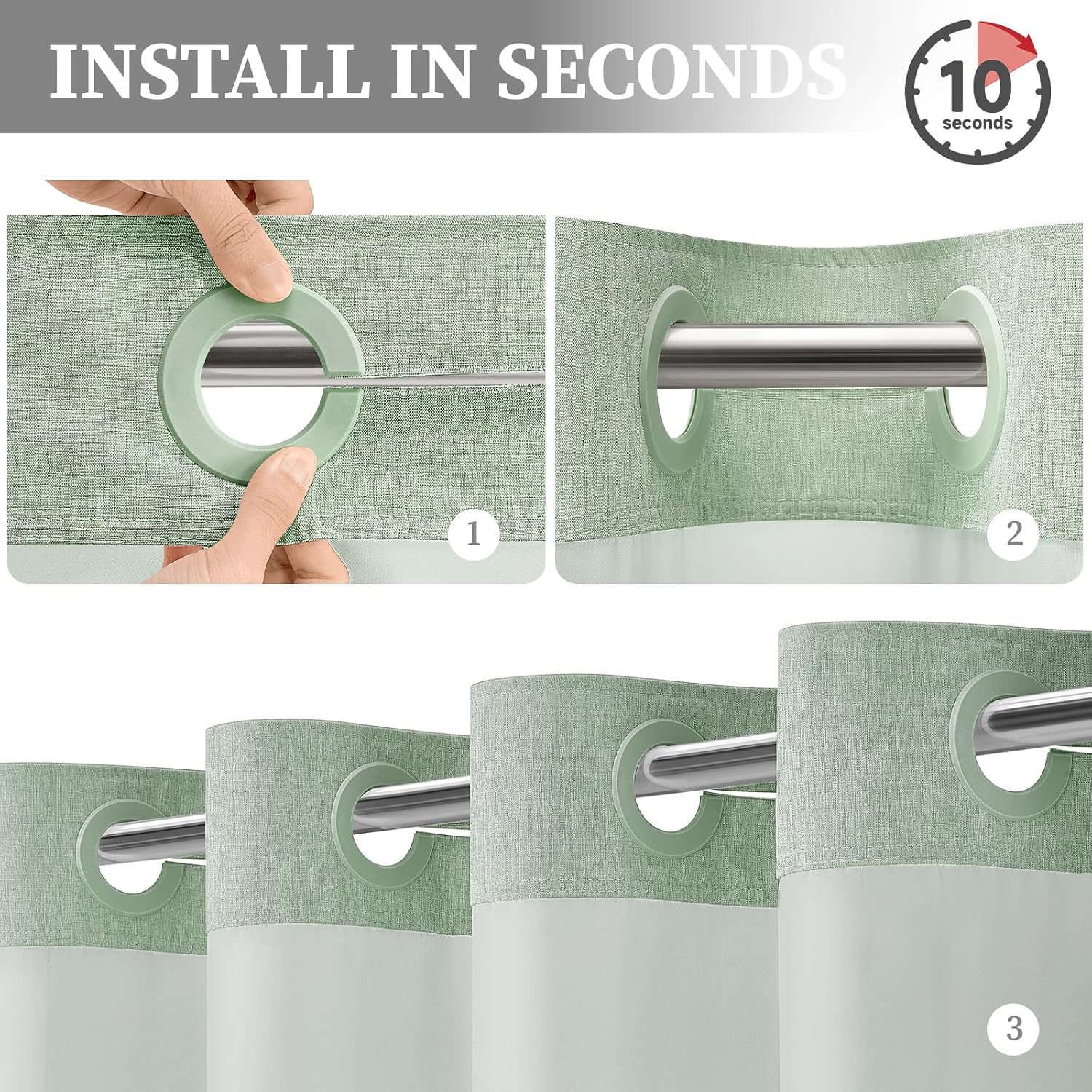BTTN 72x81 Ringless Linen Look Shower Curtain with Snap in Liner Sage Green - Image 4