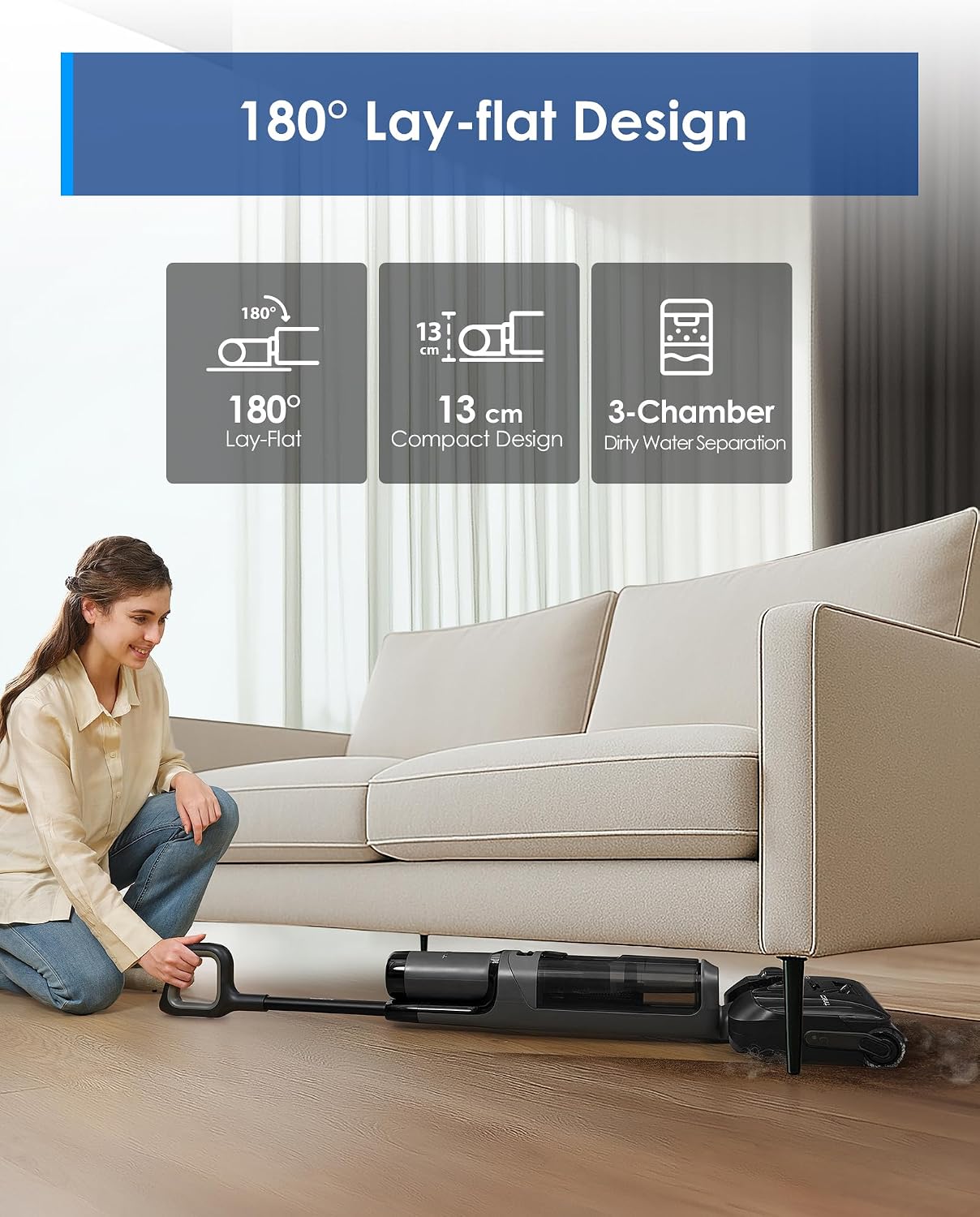 Tineco Floor ONE i6 Stretch Wet Dry Vacuum Cleaner, Vacuum & Mop All in One, 20kpa Powerful Suction, Up to 40 Minutes Runtime, 180° Lay-Flat, Anti-Tangle Design, Full-Path Self-Cleaning&185℉ Flashdry - Image 6