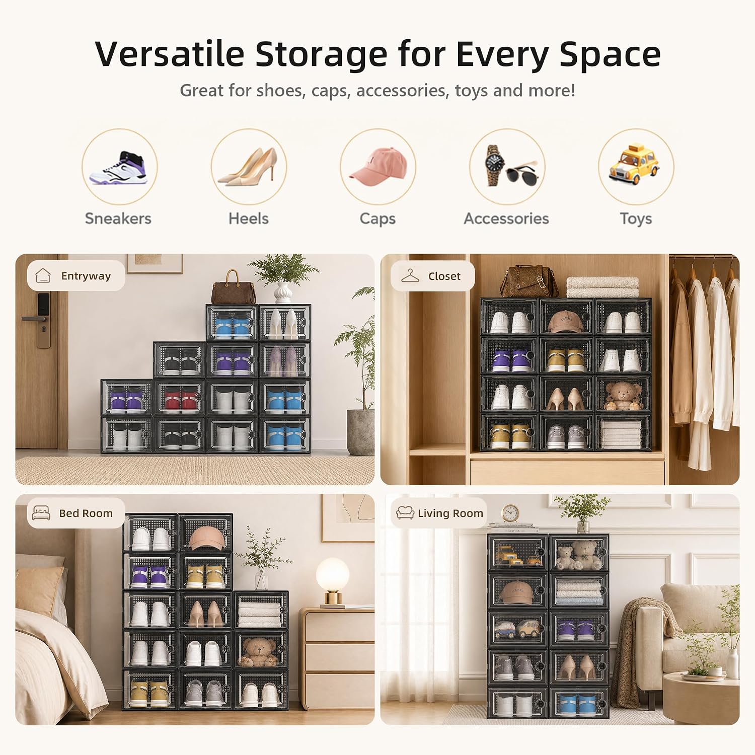 Kuject X-Large Shoe Storage Boxes 12 Pack, Clear Stackable Shoe Organizer - Image 6