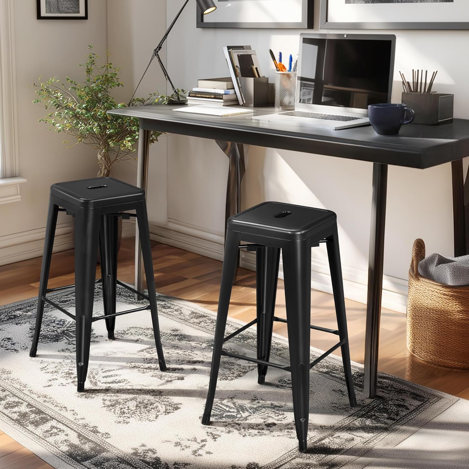Yaheetech 30 Inch Metal Bar Stools Set of 4, Stackable Barstools, Black - Image 7
