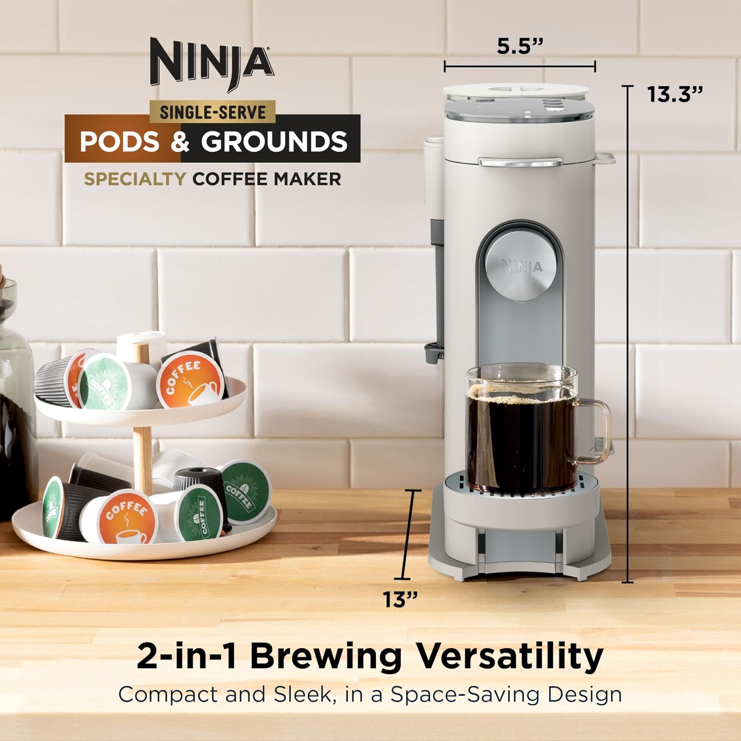 Ninja Pod and Grounds Coffee Maker, K-Cup Compatible, Stone, PB051ST - Image 2
