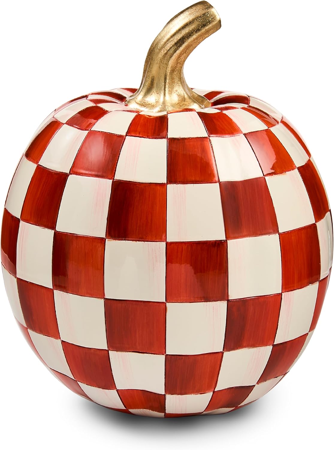 MACKENZIE-CHILDS Resin Pumpkin, Small, Dark-Red-and-White Paprika Check