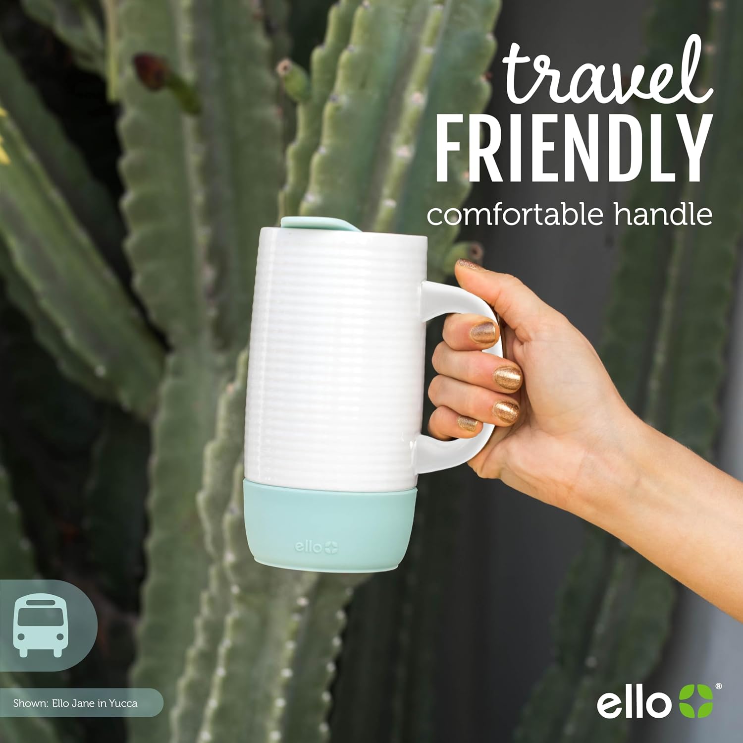 Ello Jane 18oz Ceramic Travel Mug with Handle, Splash-Resistant Slider Lid and Built-in Coaster, Perfect for Coffee and Tea, BPA Free, Dishwasher Safe, Holiday Gift Her Him, Yucca - Image 4