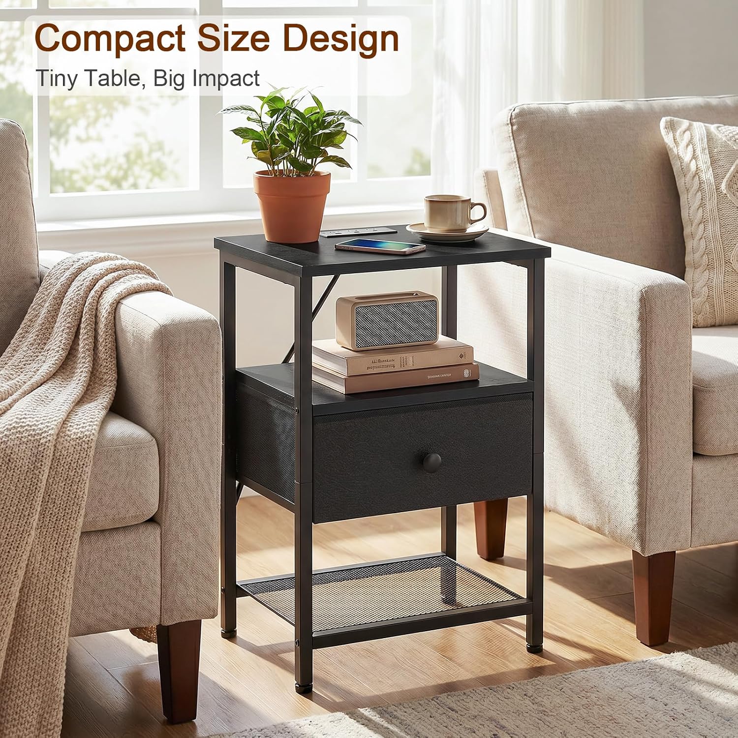 LOAKEKEL Night Stand, Small Nightstand with Charging Station - Image 7