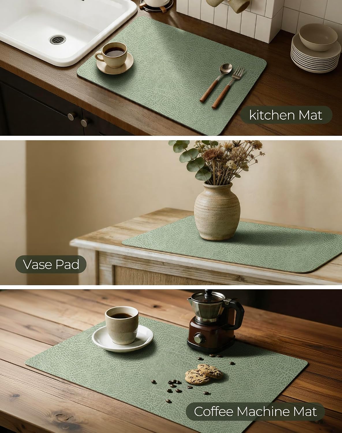 Leetaltree Reversible Faux Leather Placemats Set of 6, 12x17 Inch, Heat Resistant Waterproof Non-Slip Table Mats for Dining Kitchen, Mint Green - Image 6