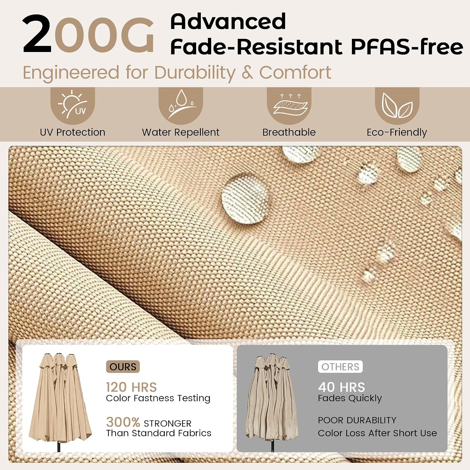 15ft Patio Umbrella with Base,Large Double-Sided Rectangular Umbrella,Beige - Image 6