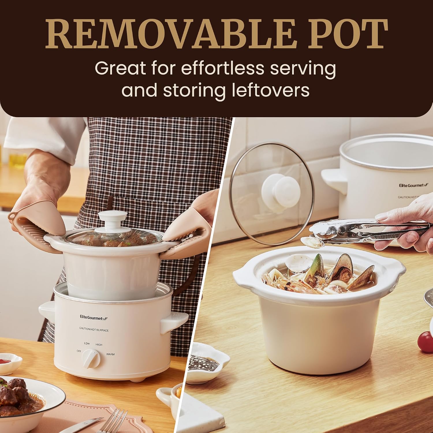 Elite Gourmet MST-250XW Electric Ceramic Slow Cooker, Adjustable Temp - Image 4