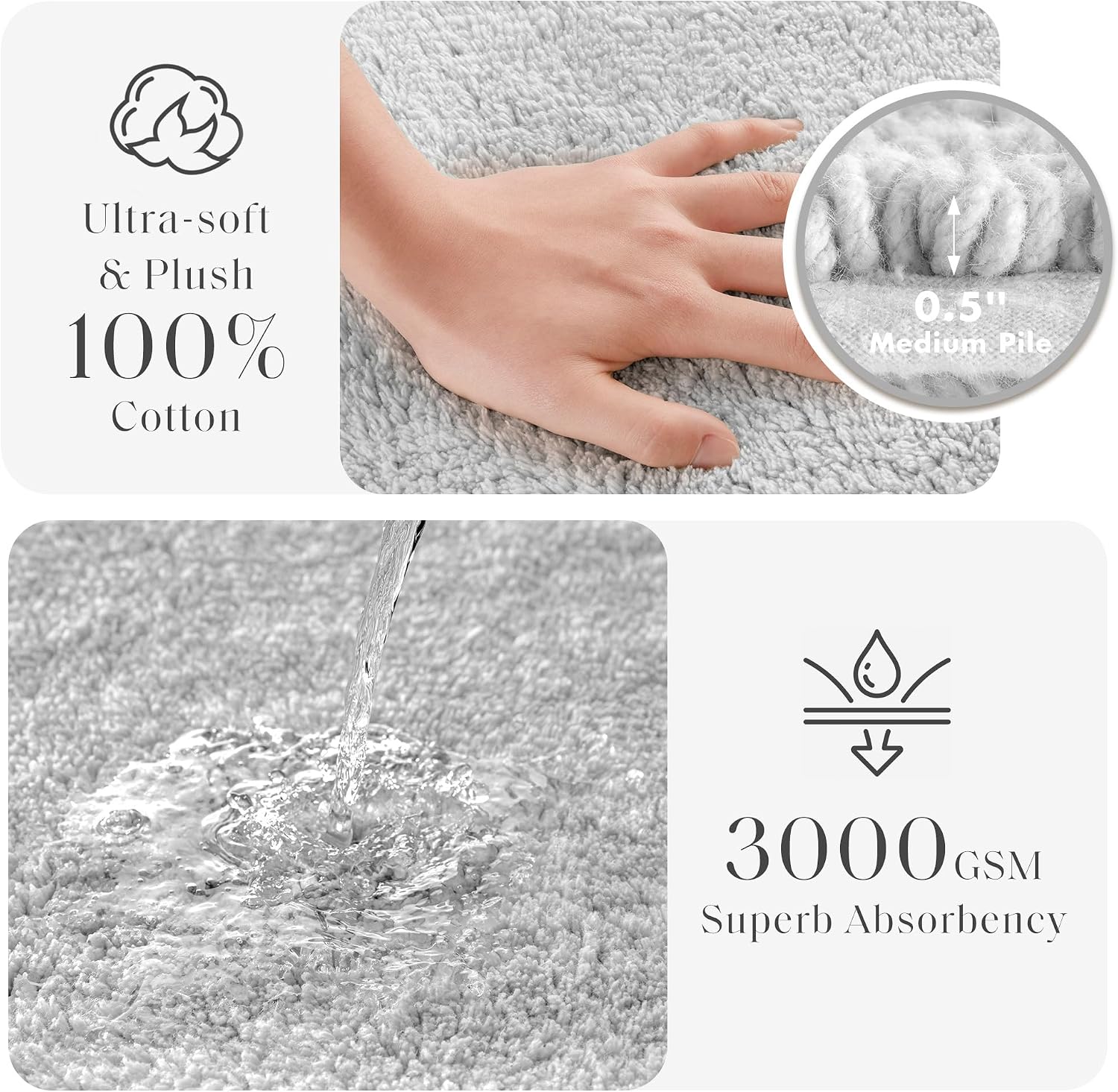 Madison Park Splendor Reversible 100% Cotton Bath Rug, 21 x 34, Grey - Image 3