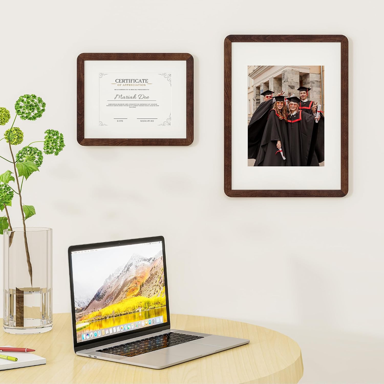 FLYJOE 12x16 Picture Frame - Solid Walnut Wood 12''x16'' Poster Frame, 12x16 Picture Frame With Mat For 8.5x11, Tempered Glass and Hanging Hardware Included, 16 By 12 Frame Wood, Natural Walnut - Image 2