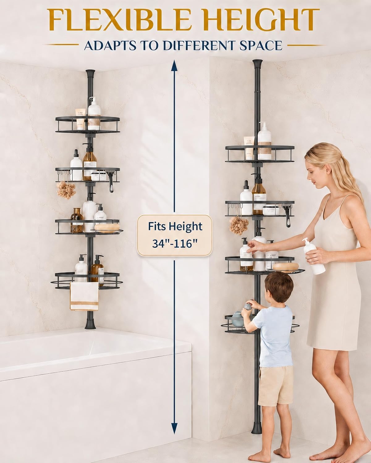 SEIRIONE Rustproof Corner Shower Caddy Tension Pole for Bathroom Organizers - Image 3