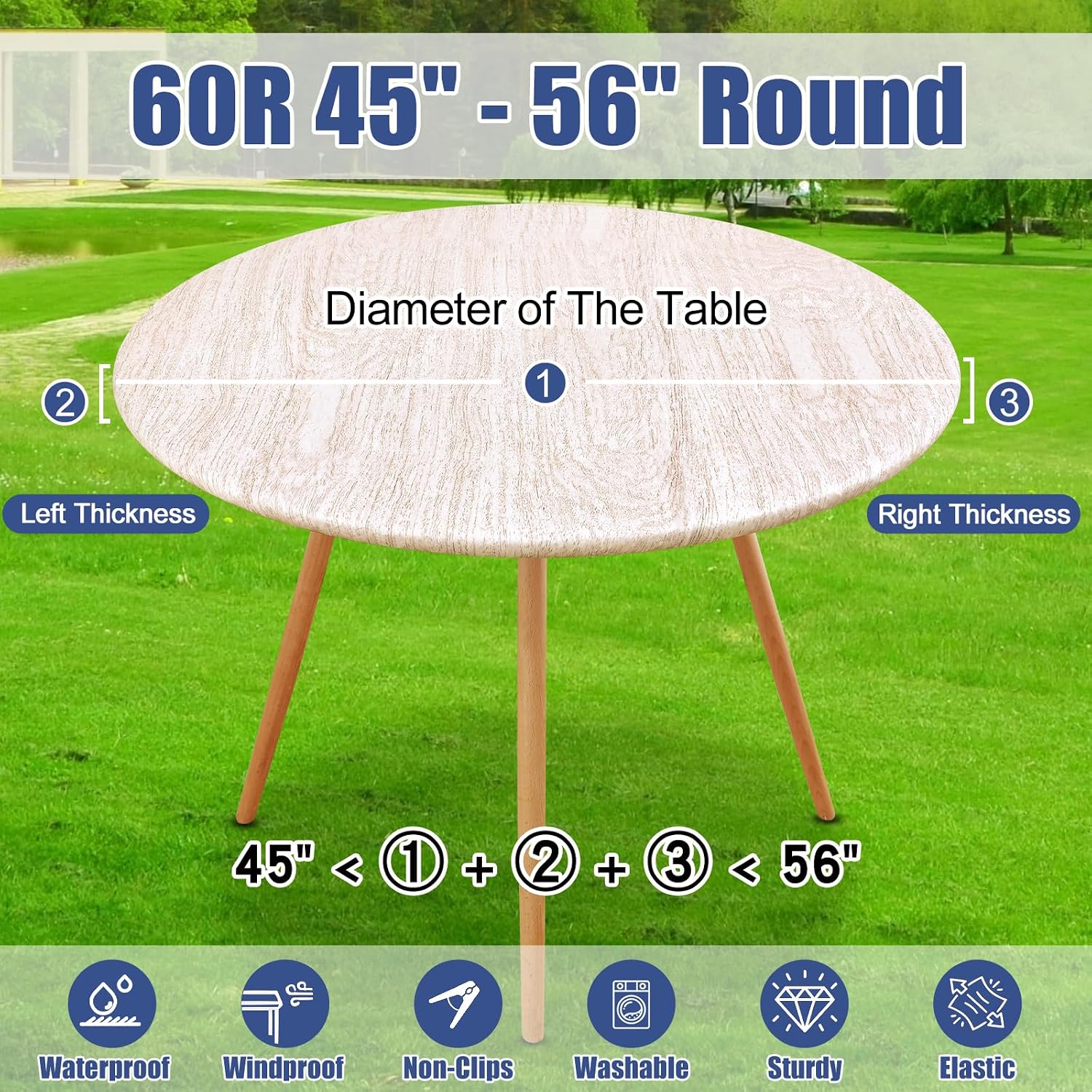 Moosfor Printed Spandex Round Tablecloth Fitted Table Cloth for 45-56 Table - Image 7