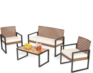PHI VILLA 4 Piece Brown Wicker Pati...