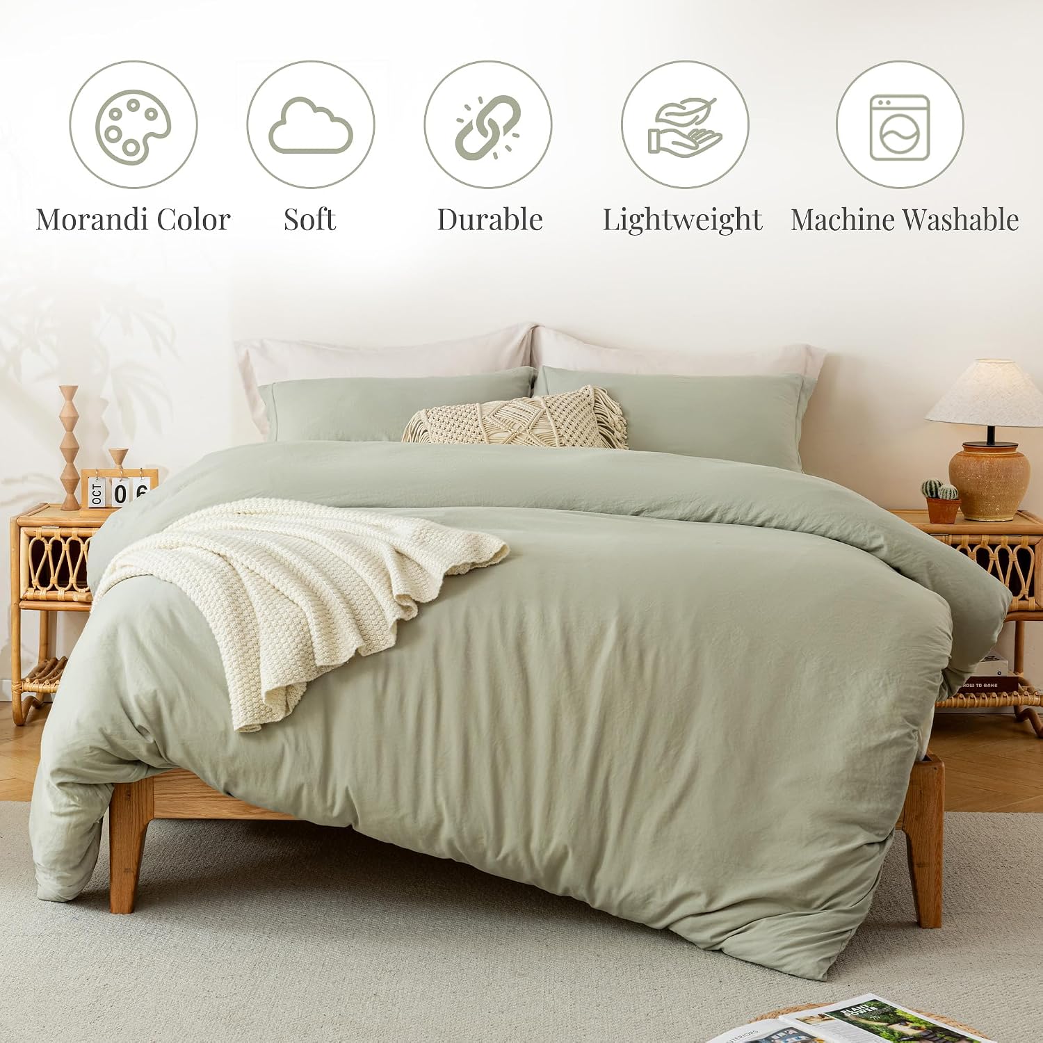 MILDLY Duvet Cover Queen Ultra Soft Comforter Cover Set 3pcs, Mist Sage - Image 2