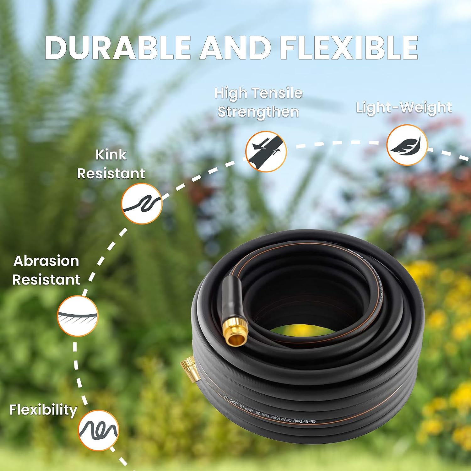 Giraffe Tools Garden Hose 75ft x 5/8", Water Hose Heavy Duty, Lightweight, Flexible Hybrid Hose, Male to Female Fittings - Image 3