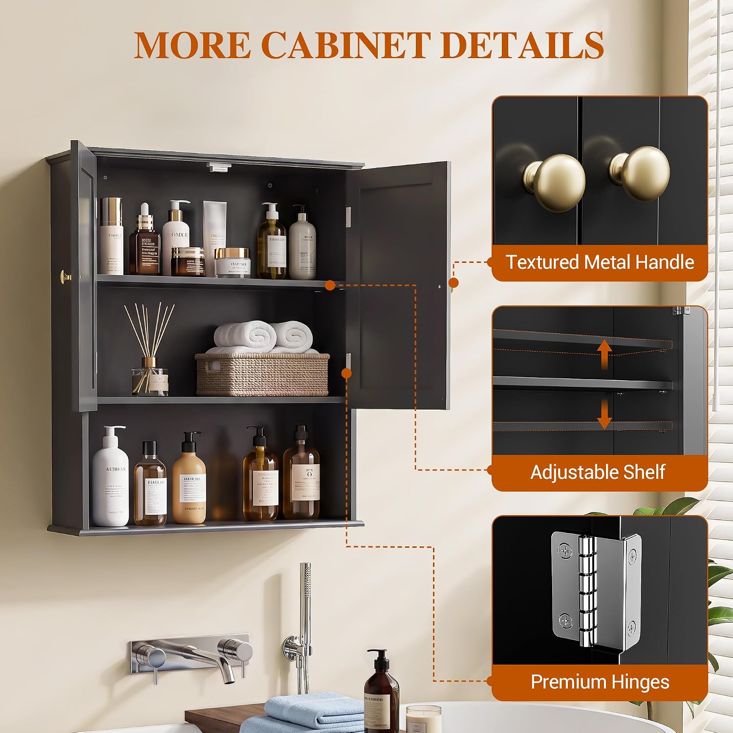 Bathroom Wall Cabinet, Black 30" x 24" Wall Mounted Medicine Cabinet, Over Toilet Storage Hanging Cabinet Adjustable Shelves Cupboard with Large Space for Laundry Room, Bedroom, Kitchen, Entryway - Image 3