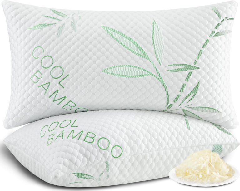 Shredded Memory Foam Pillows, Cooling Pillows Queen Size Set of 2 Adjustable Firm Bamboo Bed Pillows for Hot, Side, Back and Stomach Sleepers