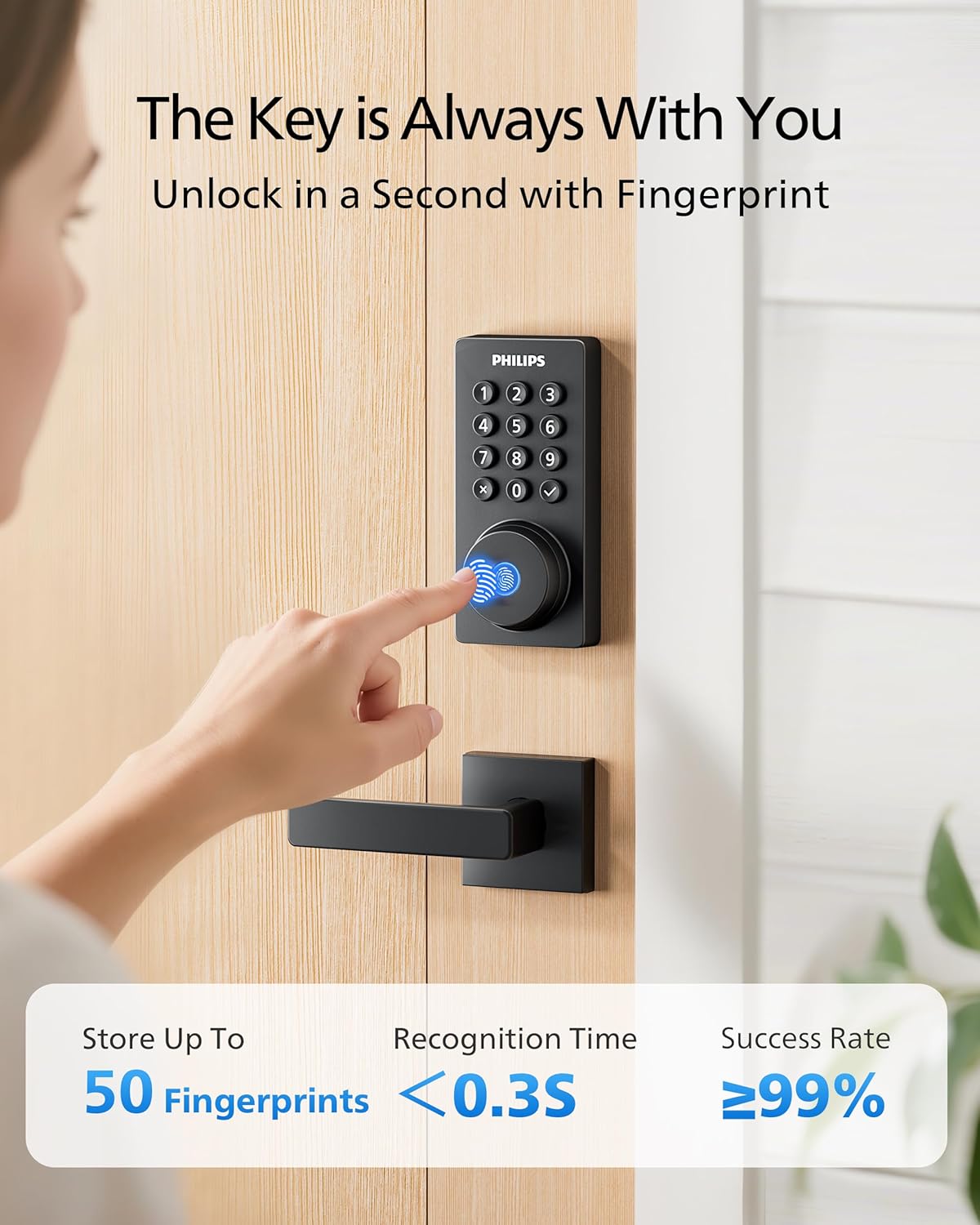 Philips WiFi Keypad Deadbolt with Handle, Built-in WiFi, APP Remote Control - Image 4