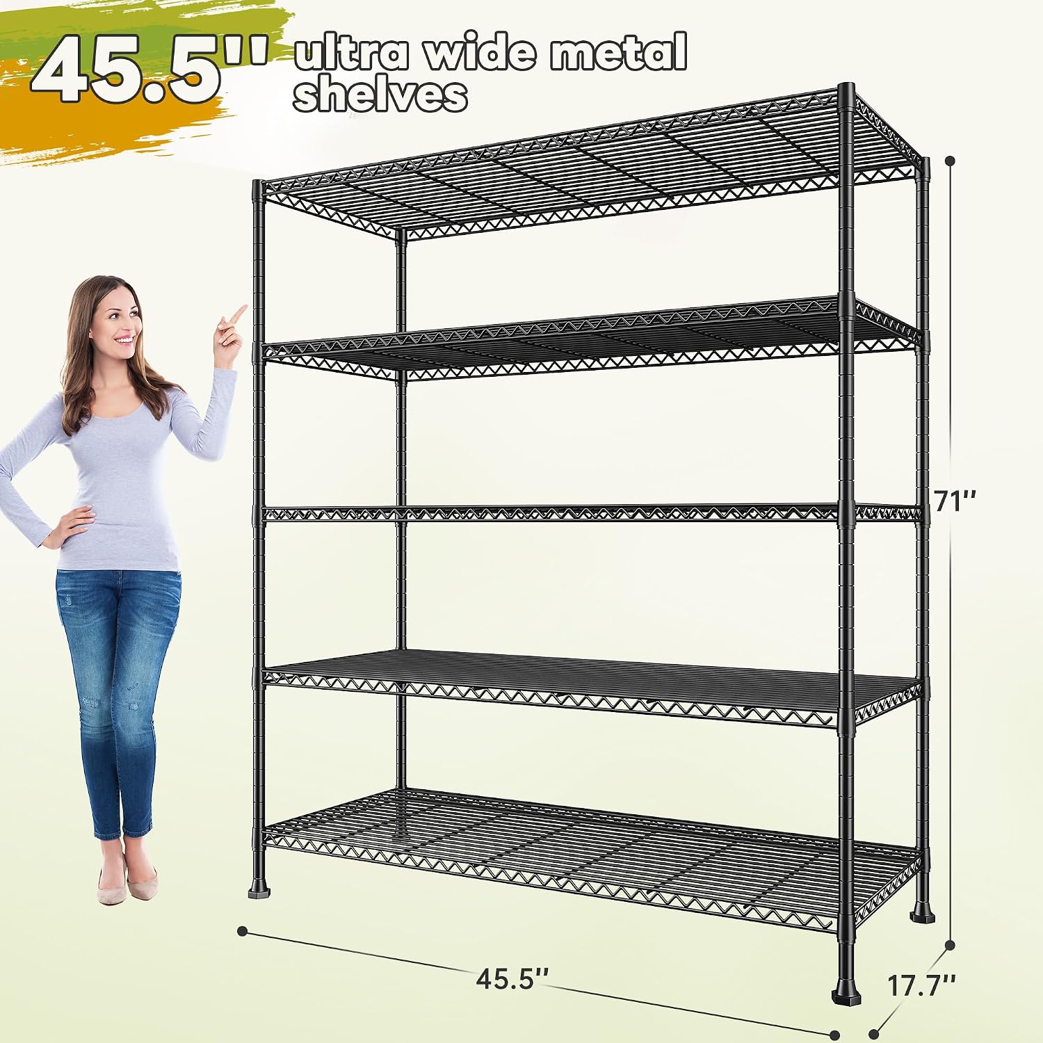REIBII Heavy Duty 5-Tier Storage Shelves, 45.5''W for Kitchen Garage Retail - Image 3