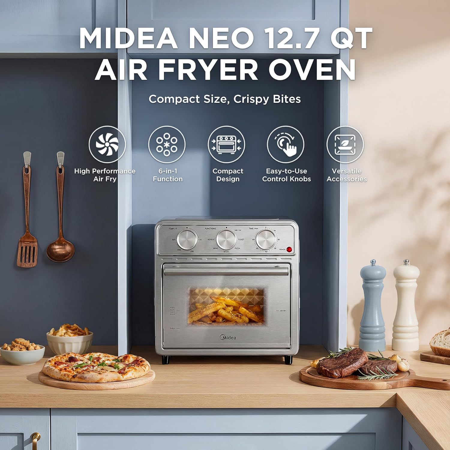 Midea Neo Air Fryer Toaster Oven Combo, 12.7 Quarts, Stainless Steel - Image 2