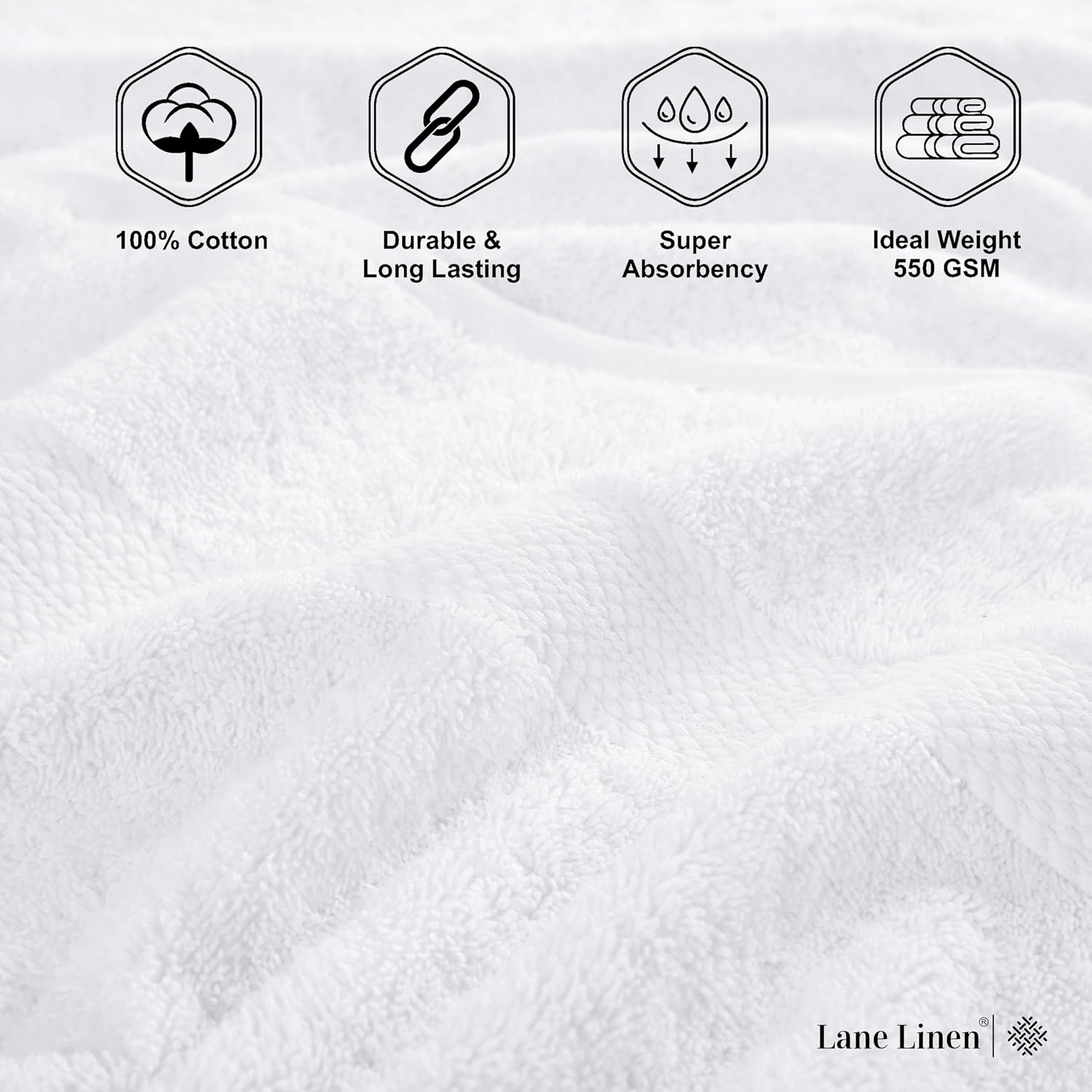 LANE LINEN Large Bath Towel Set Absorbent Quick Dry 100% Cotton - White - Image 6