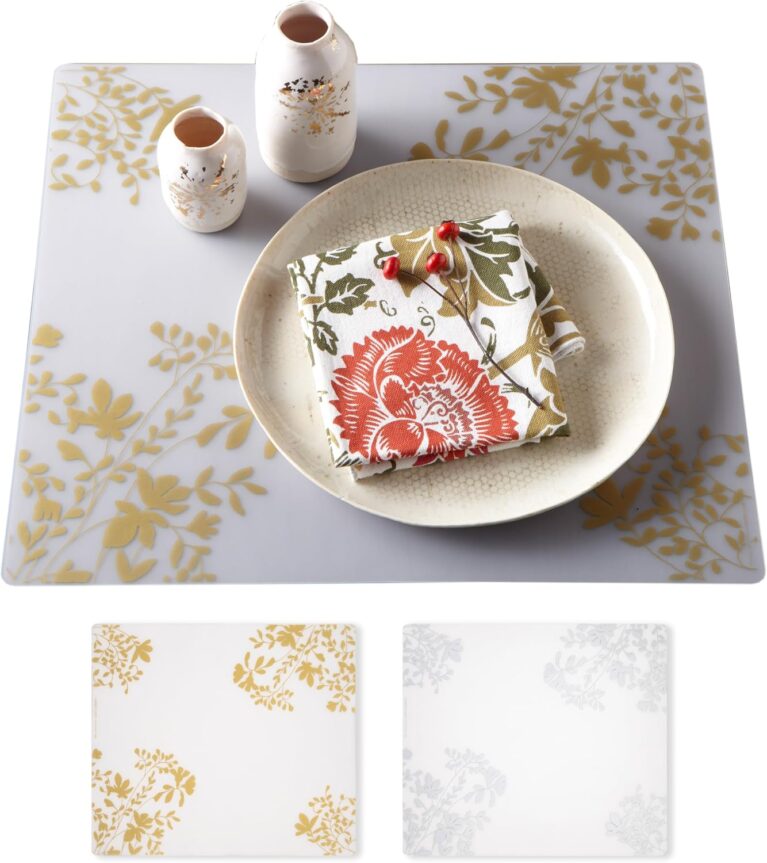 14 x 16 Rectangular Silicone Placemat, Jardin Print in Gold, 1 Count