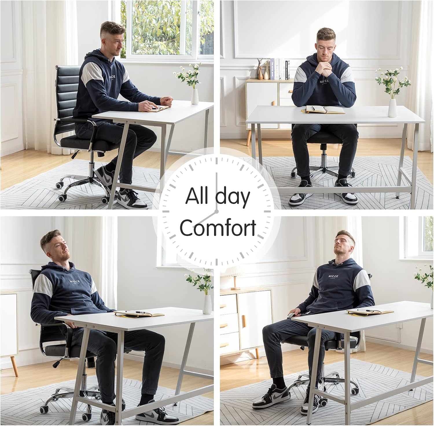 Home Office Chair Ribbed, Modern Leather Conference Room Chairs, Ergonomic Office Desk Chair, High Back Executive Computer Chair, Adjustable Swivel Chair with Arms (Black) - Image 4