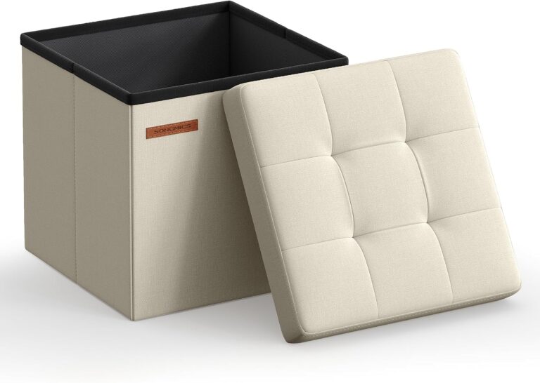 SONGMICS Small Folding Storage Ottoman, 11.8 x 11.8 x 11.8 in