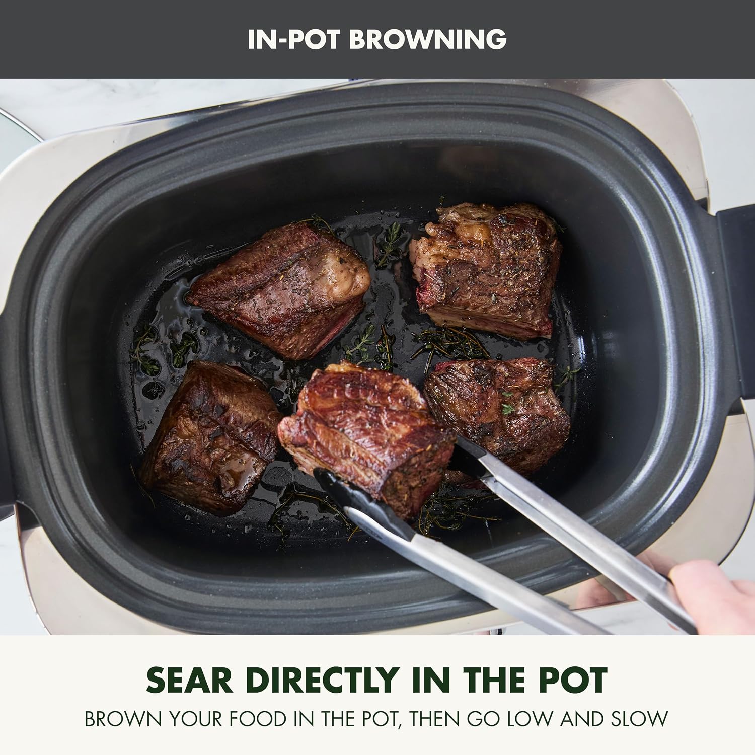 GreenPan Elite 14-in-1 Nonstick 6QT Electric Slow Cooker, PFAS-Free Ceramic Multi-Cooker, In-Pot Browning, Dishwasher Safe Lid & Removable Crock, Stainless Steel Steamer, Silicone Handles, Graphite - Image 6