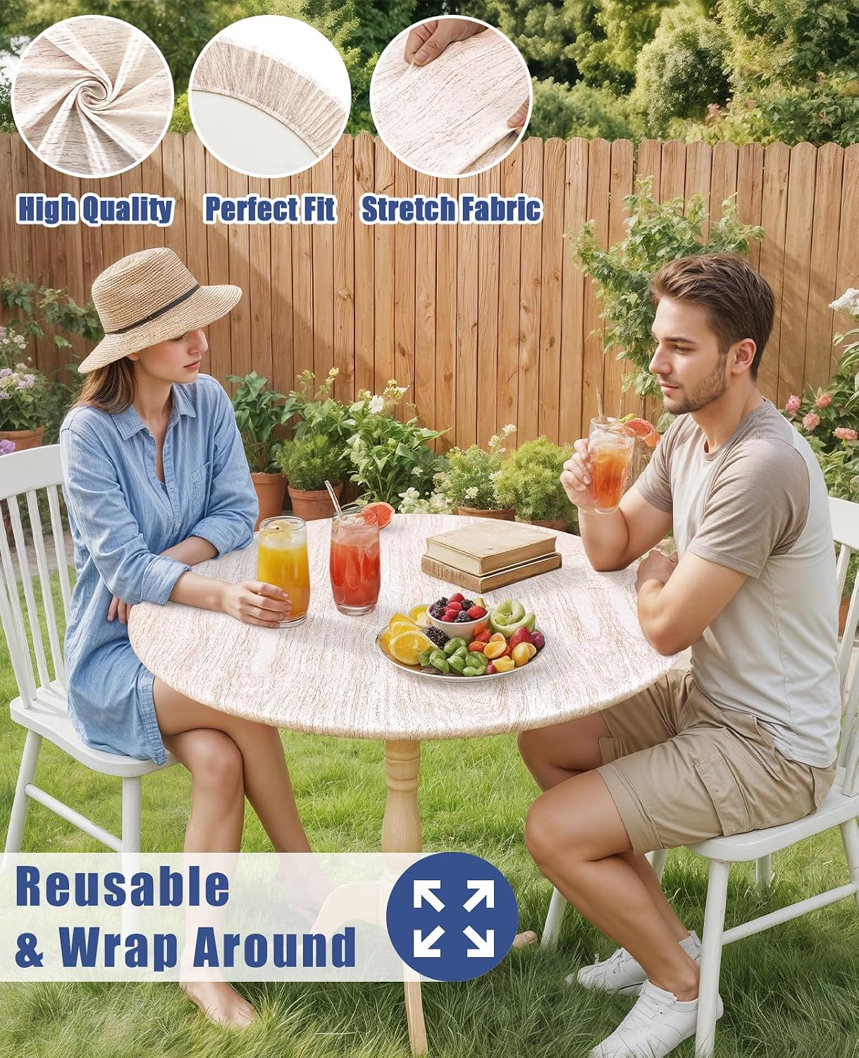 Moosfor Printed Spandex Round Tablecloth Fitted Table Cloth for 45-56 Table - Image 5
