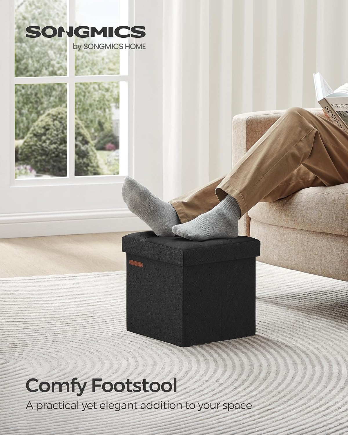 SONGMICS Small Folding Storage Ottoman, 11.8 x 11.8 x 11.8 in - Image 3