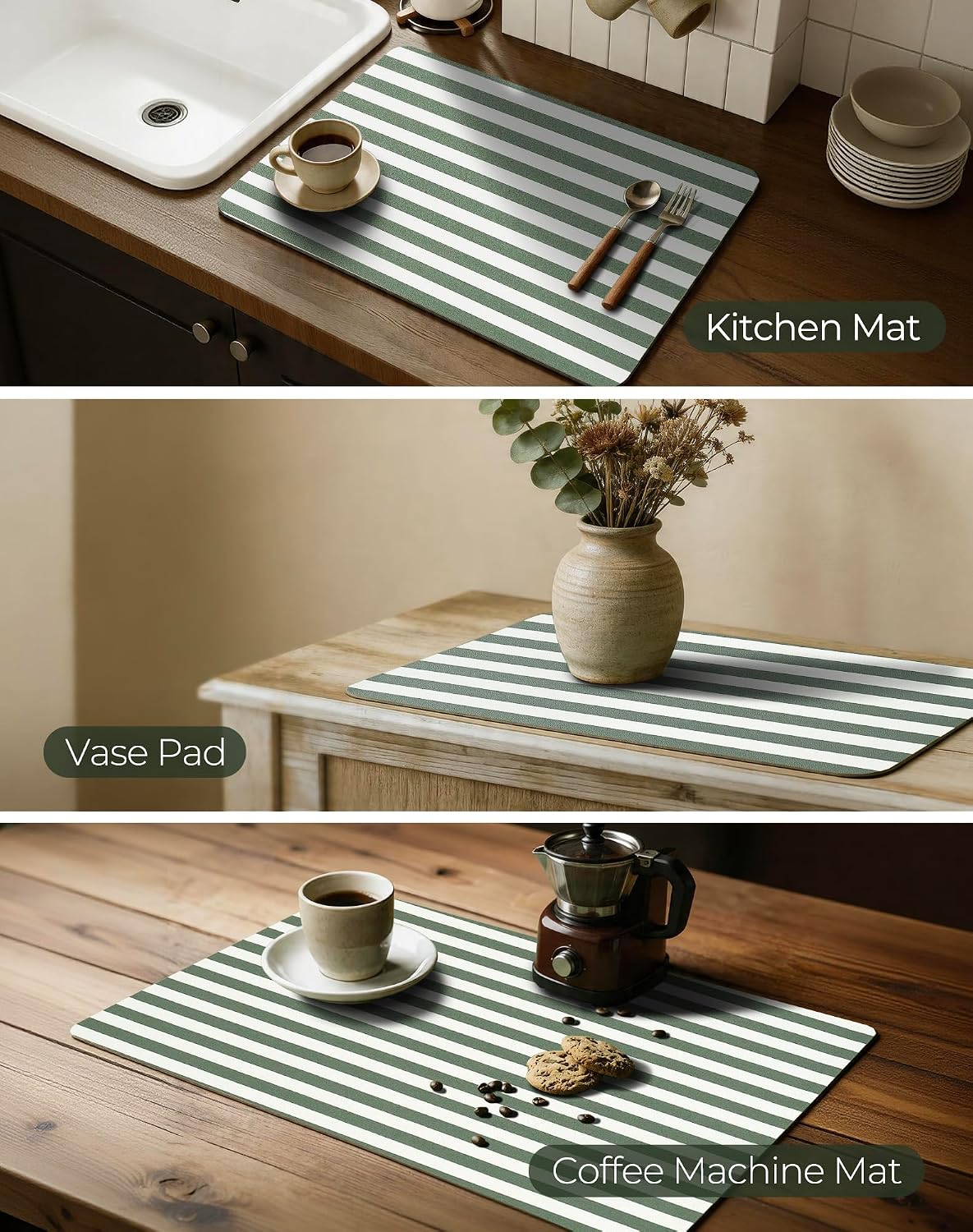 Leetaltree Striped Faux Leather Placemats Set of 6, Green - Image 7