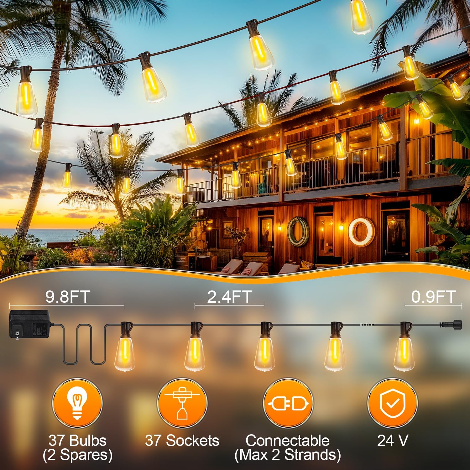 Outdoor Lights String Patio Outside - 100ft 30M LED Waterproof Light ST38 - Image 7