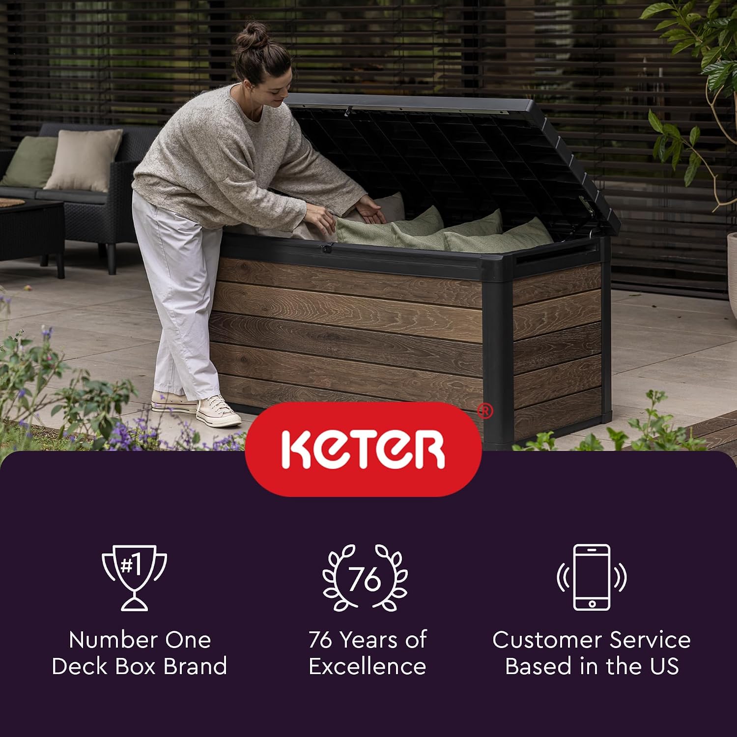 Keter City 30 Gallon Resin Outdoor Storage Box and Patio Furniture Side Table for Pool and Garden Accessories, Brown - Image 10