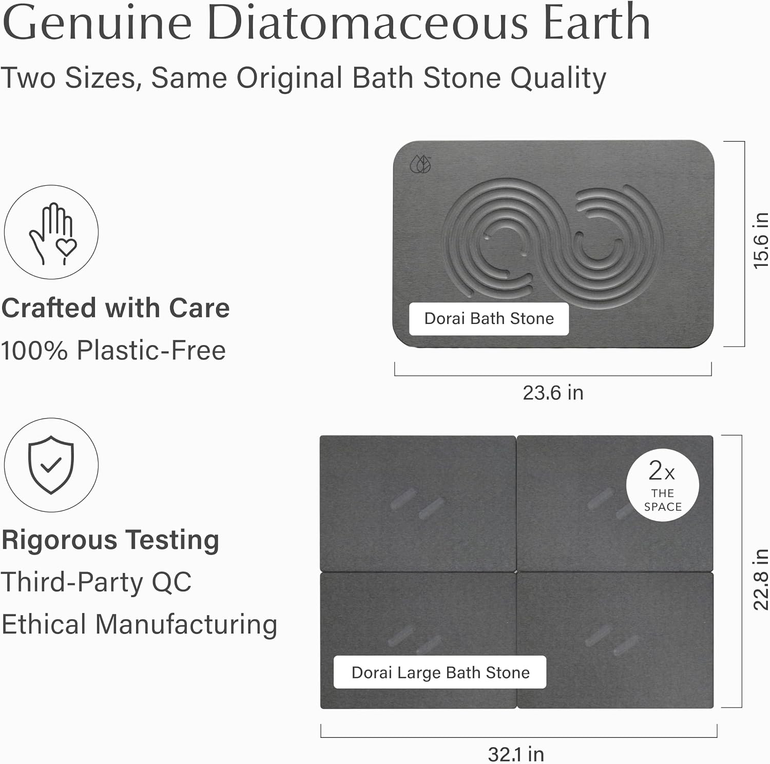 Dorai Home Stone Bath Mat - Premium Diatomaceous Earth Bath Floor Mats with Non-Slip Base, Fast-Drying Modern Shower Mat for Bathroom | Zen Slate - 23.6"x15.4" - Image 5