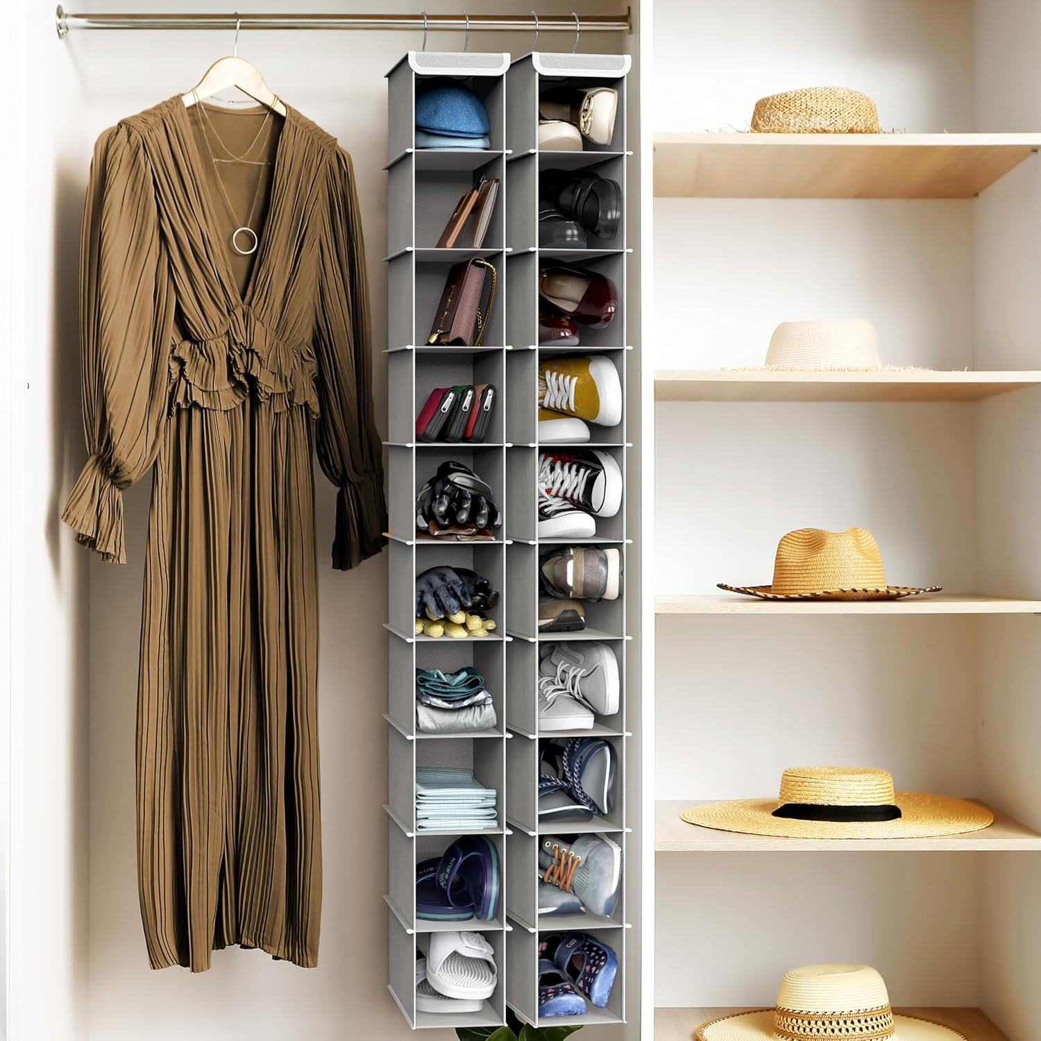 Simple Houseware 2 Pack 10 Shelves Hanging Shoe Organizer, Gray - Image 7