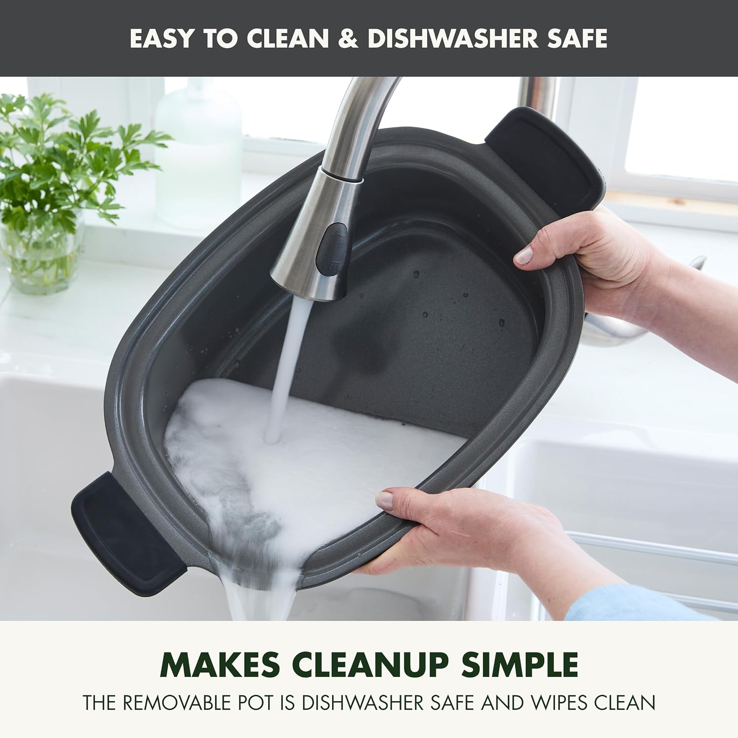 GreenPan Elite 14-in-1 Nonstick 6QT Electric Slow Cooker, PFAS-Free Ceramic Multi-Cooker, In-Pot Browning, Dishwasher Safe Lid & Removable Crock, Stainless Steel Steamer, Silicone Handles, Graphite - Image 7