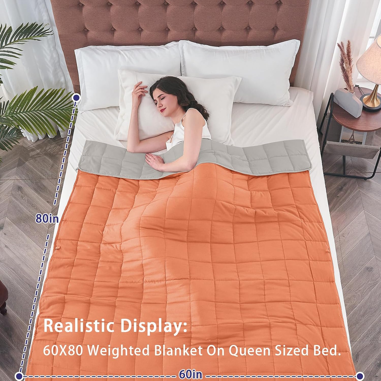 yescool Weighted Blanket for Adults 20lbs Queen Size, 60" x 80", Orange - Image 2