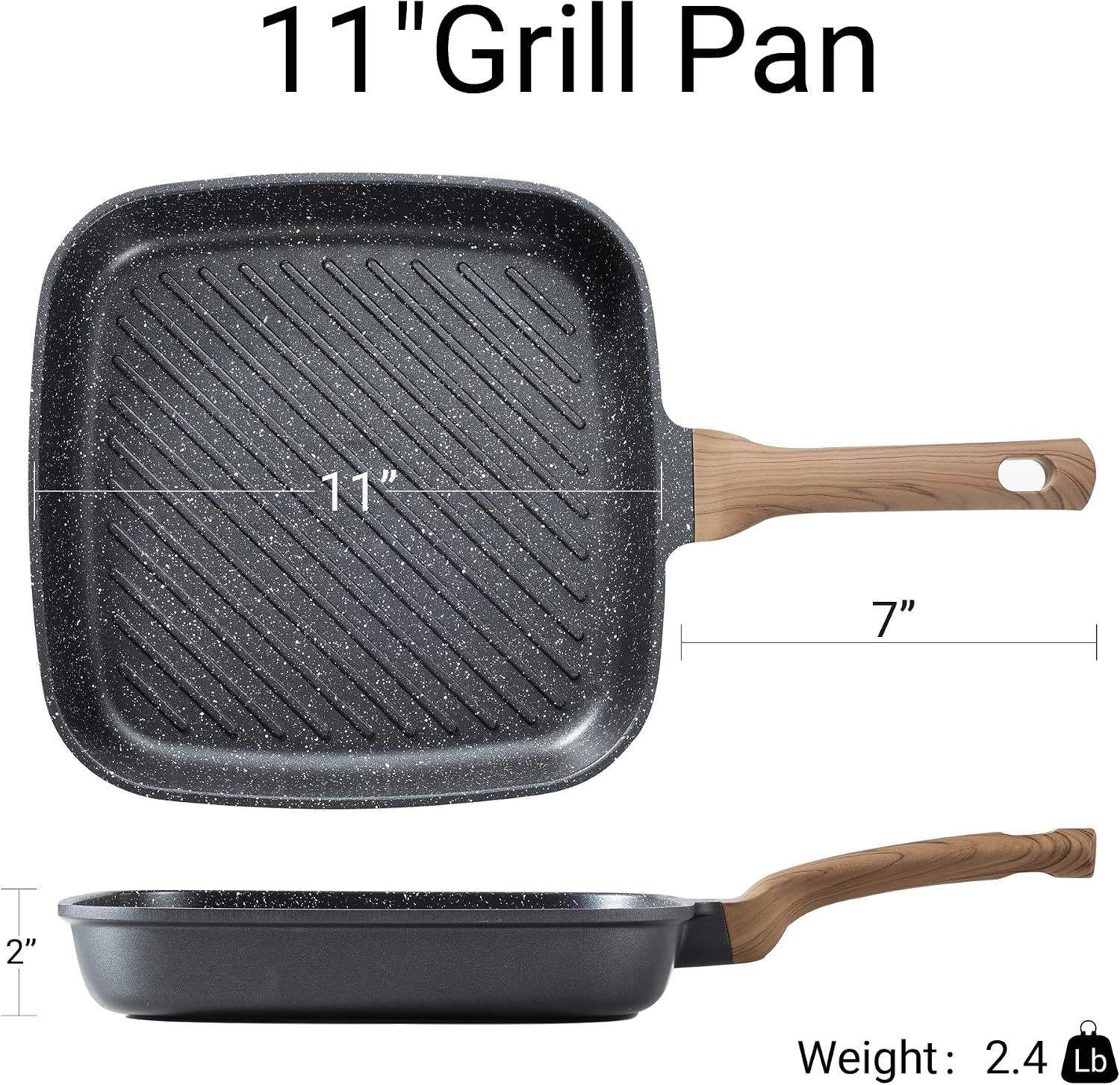 CAROTE 11 Inch Nonstick Grill Pan for Steak, Premium Granite Coating - Image 2