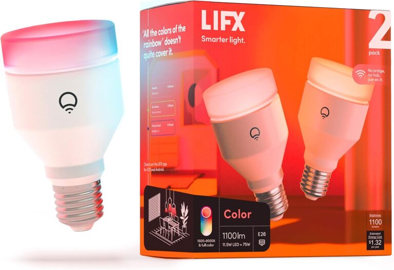 LIFX Smart Light Bulbs A19, RGB Color Changing, Matter, 75W 1100LM, 2 Pack