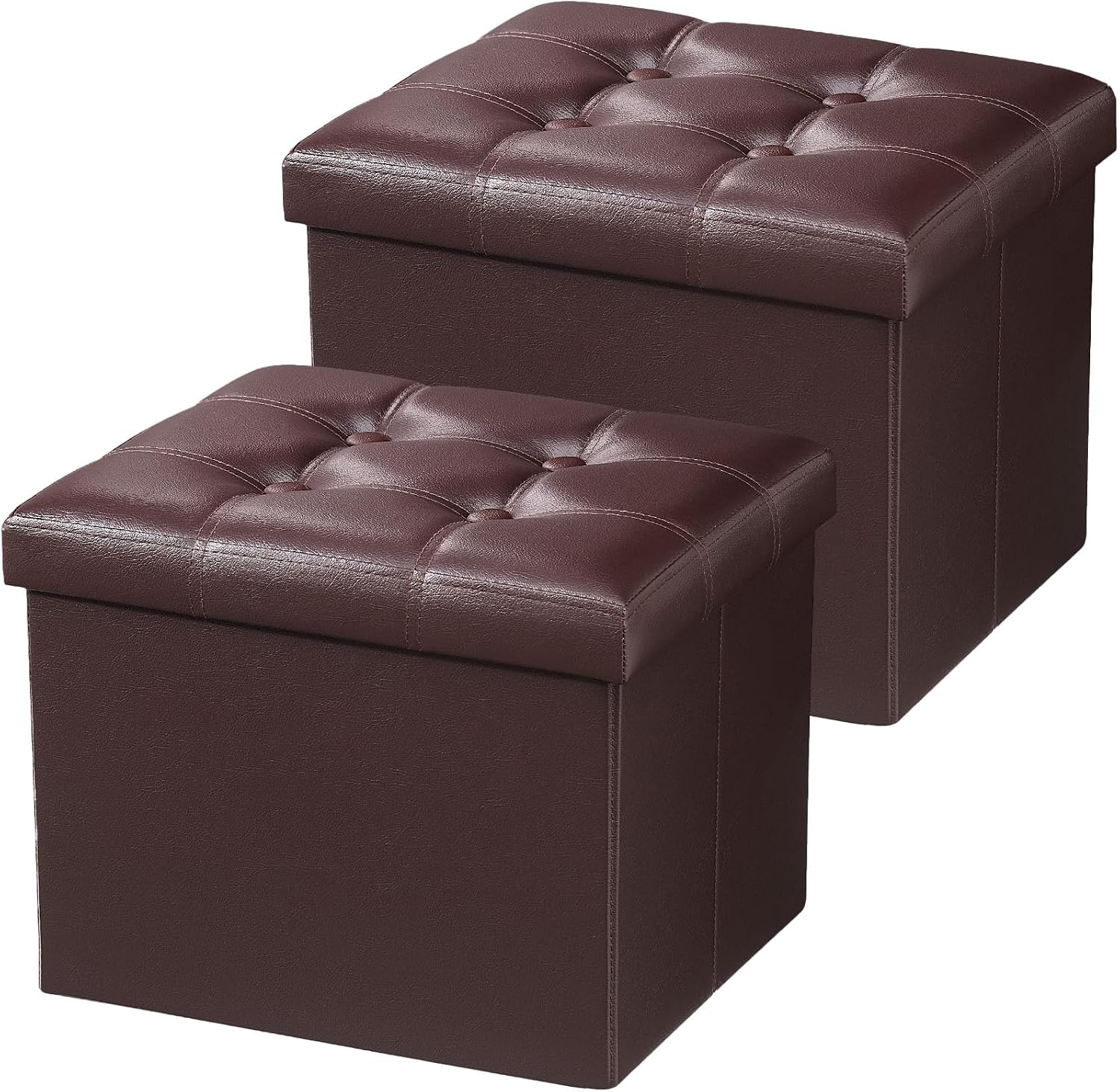 AmasSmile Ottoman with Storage,Folding Stool,17" Leather,Brown 2 Pack