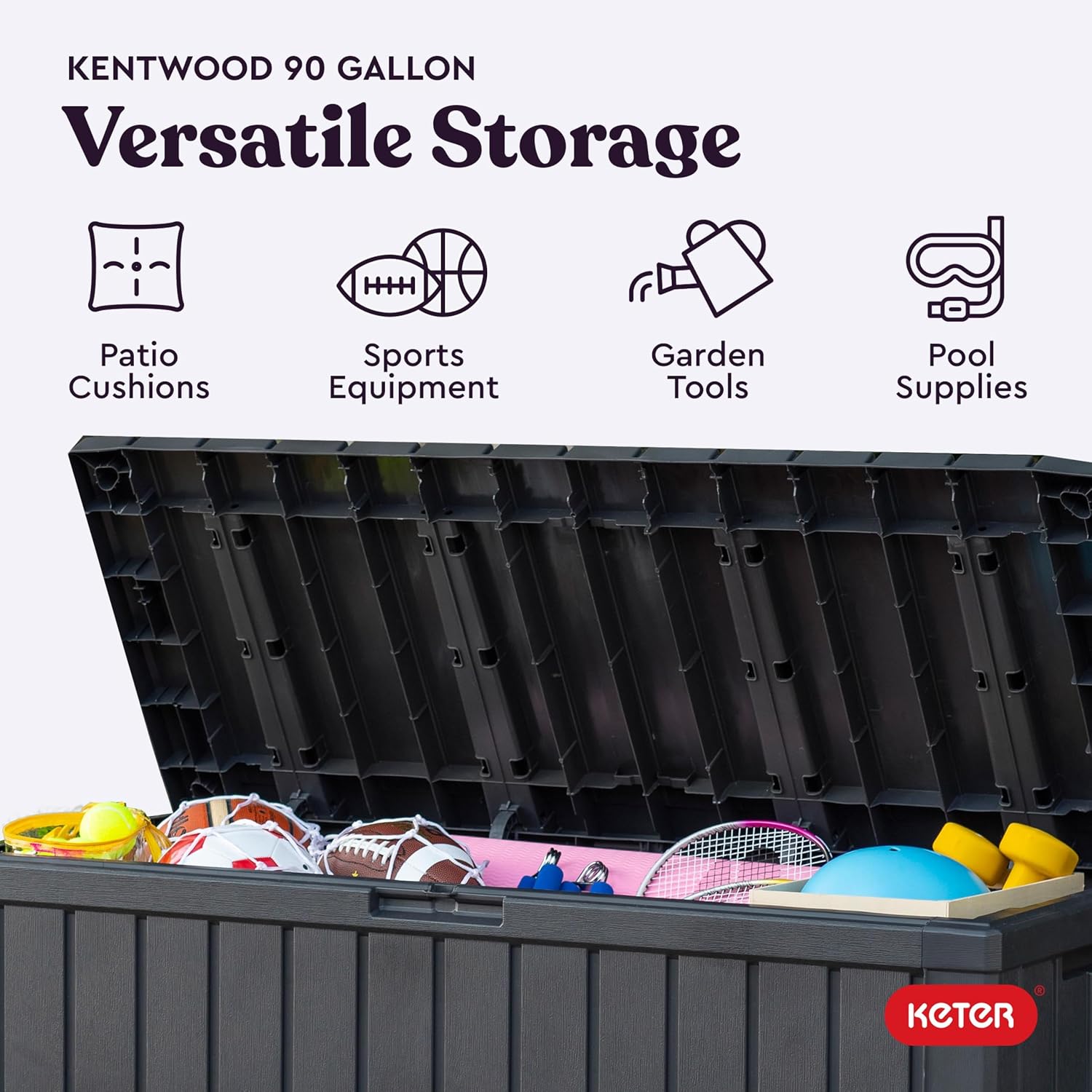 Keter Kentwood 92 Gal Outdoor Storage Box for Patio and Pool Accessories - Image 4
