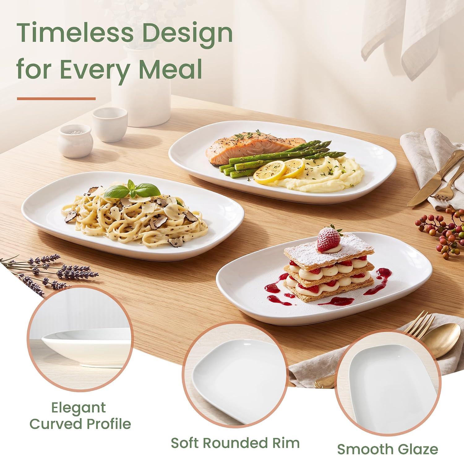 Kassel Ceramic Serving Platter Set 16”/14”/12” White Porcelain Serveware for Parties & Entertaining - Decorative Oven-Safe Serving Dishes & Platters for Food, Cookies, Meat & Turkey Oval Large - Image 4