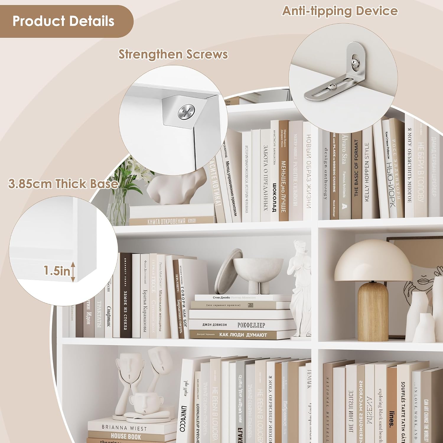 FACBOTALL 83.7" Tall Bookshelf and Bookcase,7-Tier Double Bookshelves White - Image 8