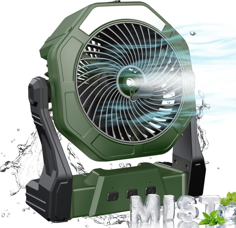 Ausic Portable Misting Fan for Outdoor Cooling, [8-35Hrs] Battery Powered Mist Fans with Water Misters & LED Lantern, 8-Inch, 250mL Tank, for Patios, Home, Outside, Camping, Outdoor&Indoor Use