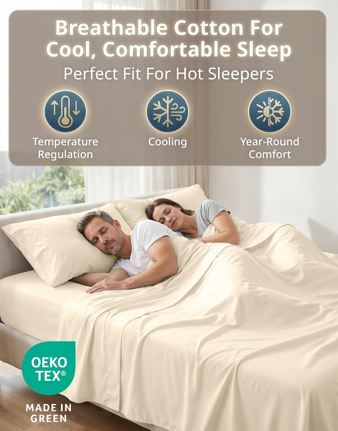 600TC 100% Long-Staple Cotton King Sheets - Smooth Sateen Weave, Ivory - Image 4