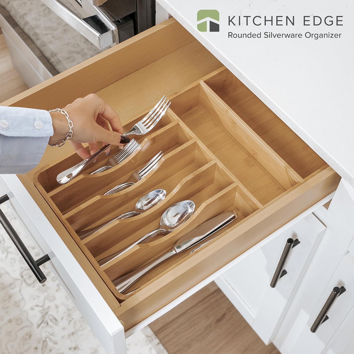 KitchenEdge Silverware & Utensil Organizer, Fixed 10.5 in, Bamboo - Image 2