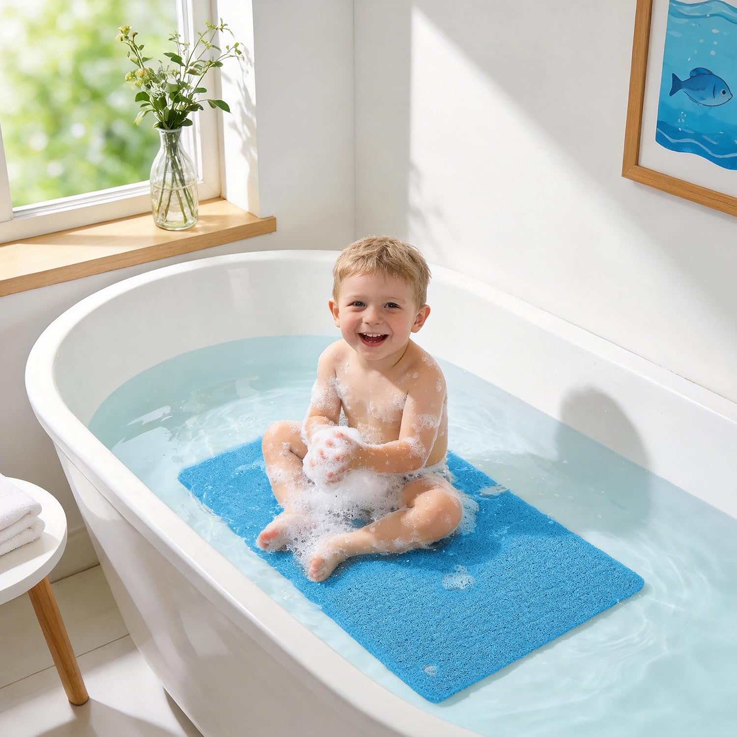Asvin Soft Textured Bath, Shower, Tub Mat, 24x16 Inch, Phthalate Free, Non Slip Comfort Bathtub Mats with Drain, PVC Loofah Bathroom Mats for Wet Areas, Quick Drying - Image 8