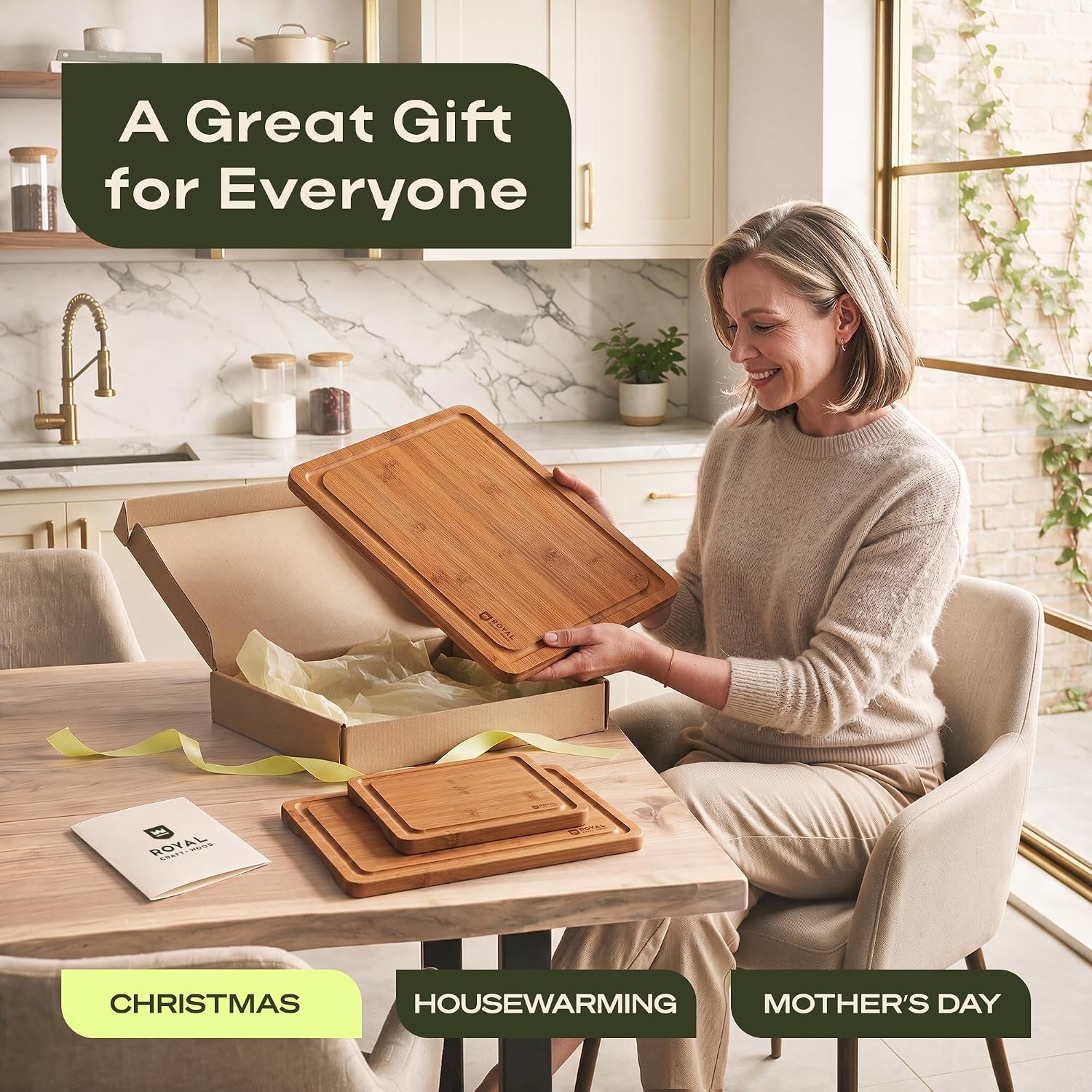 ROYAL CRAFT WOOD Wooden Cutting Boards for Kitchen Meal Prep & Serving - Bamboo Non Toxic Cutting Board Set with Deep Juice Groove Side Handles - Charcuterie & Chopping Butcher Block for Meat (3 Pcs) - Image 11