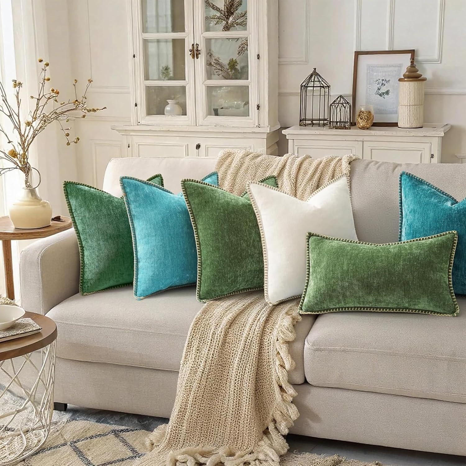 decorUhome Soft Chenille Throw Pillow Covers 20x20 Set of 2 Forest Green - Image 2