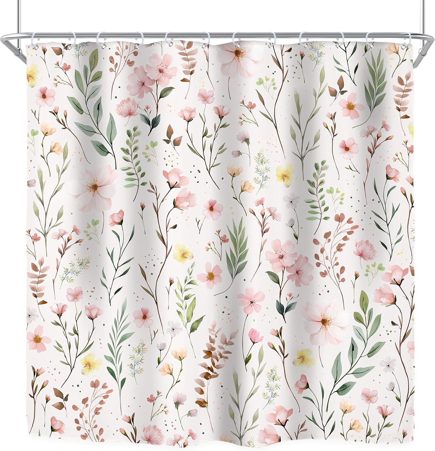 Pink Floral Flower Leaves Spring Botanical Bathroom Shower Curtain Set - Image 8
